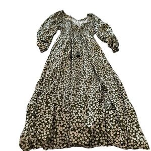 Green and Cream Smocked Maxi Sundress with Bishop Sleeves